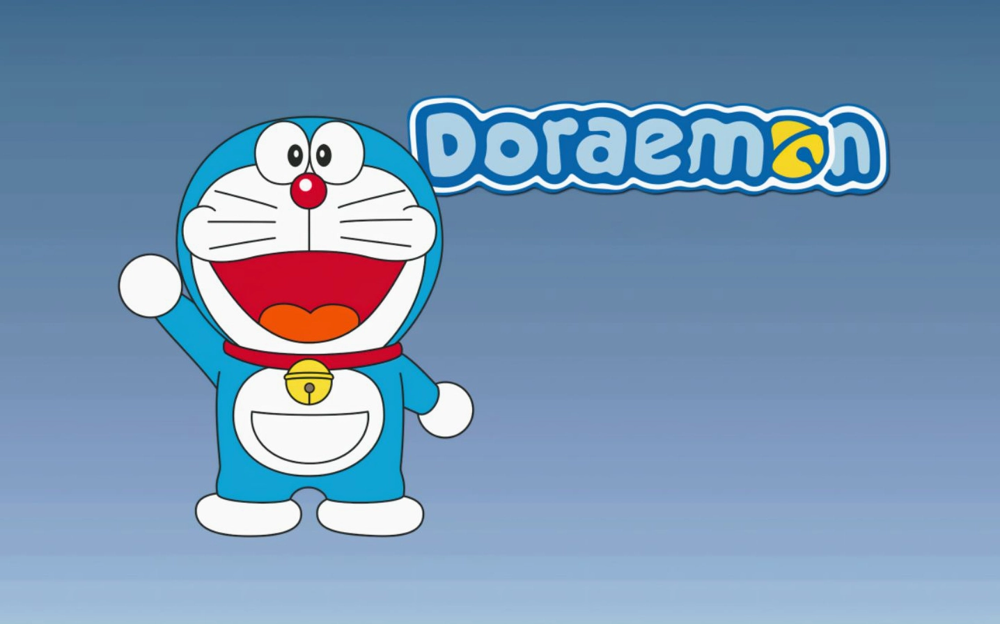 Hình nền doraemon đứng đơn giản trên nền xanh gradient nhẹ nhàng