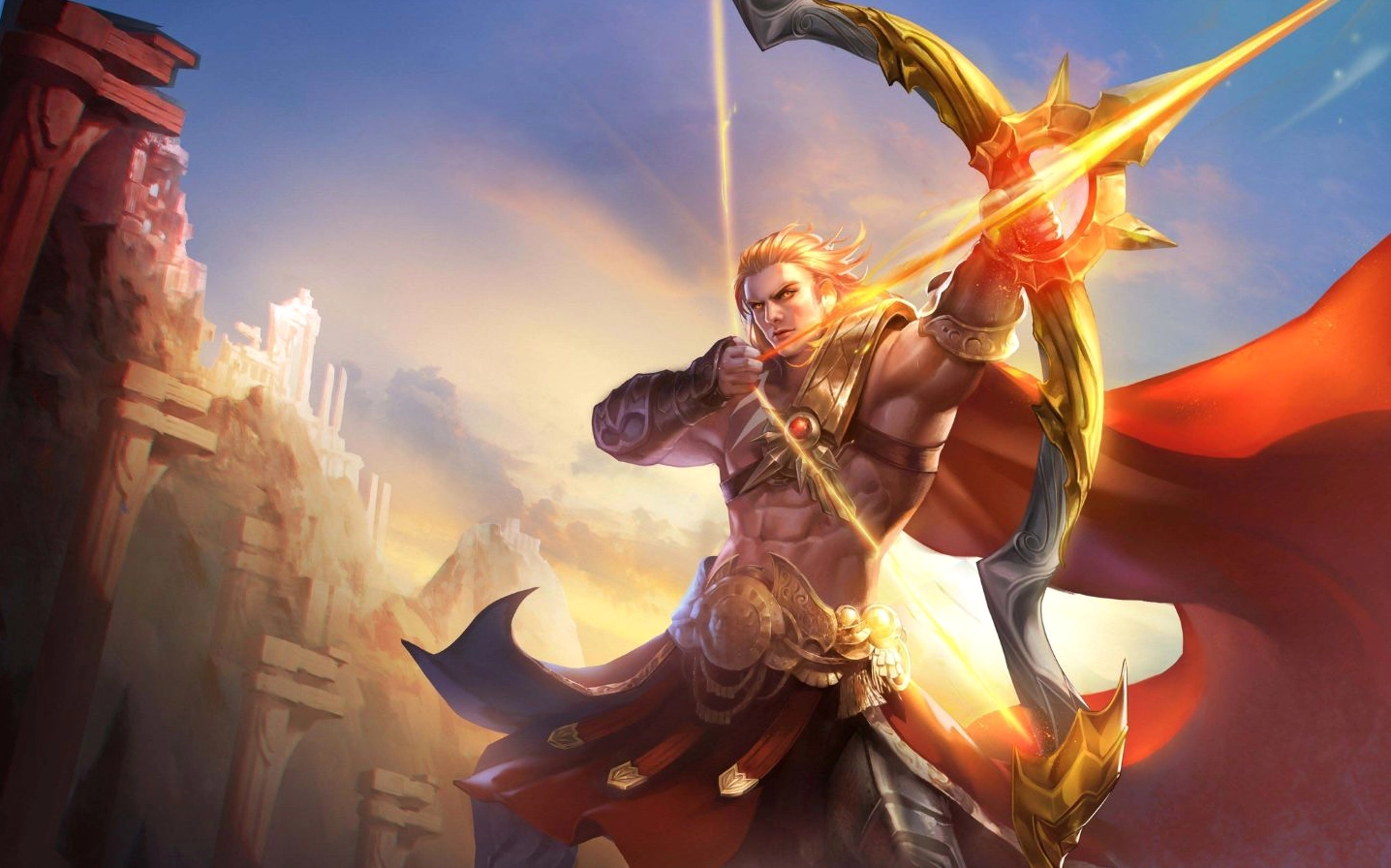 Hình nền game đẹp Yorn trong khoảnh khắc giương cung ánh sáng sẵn sàng tiễn kẻ địch về tế đàn