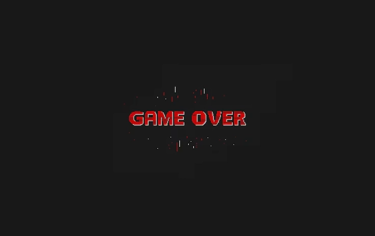 Hình nền game over thiết kế pixel art trên nền đen tối giản