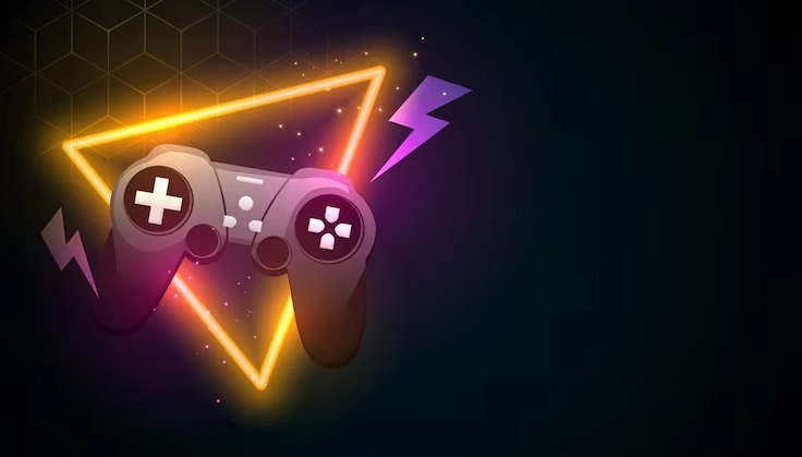 Hình nền game over với tay cầm điều khiển và khung neon phát sáng rực rỡ