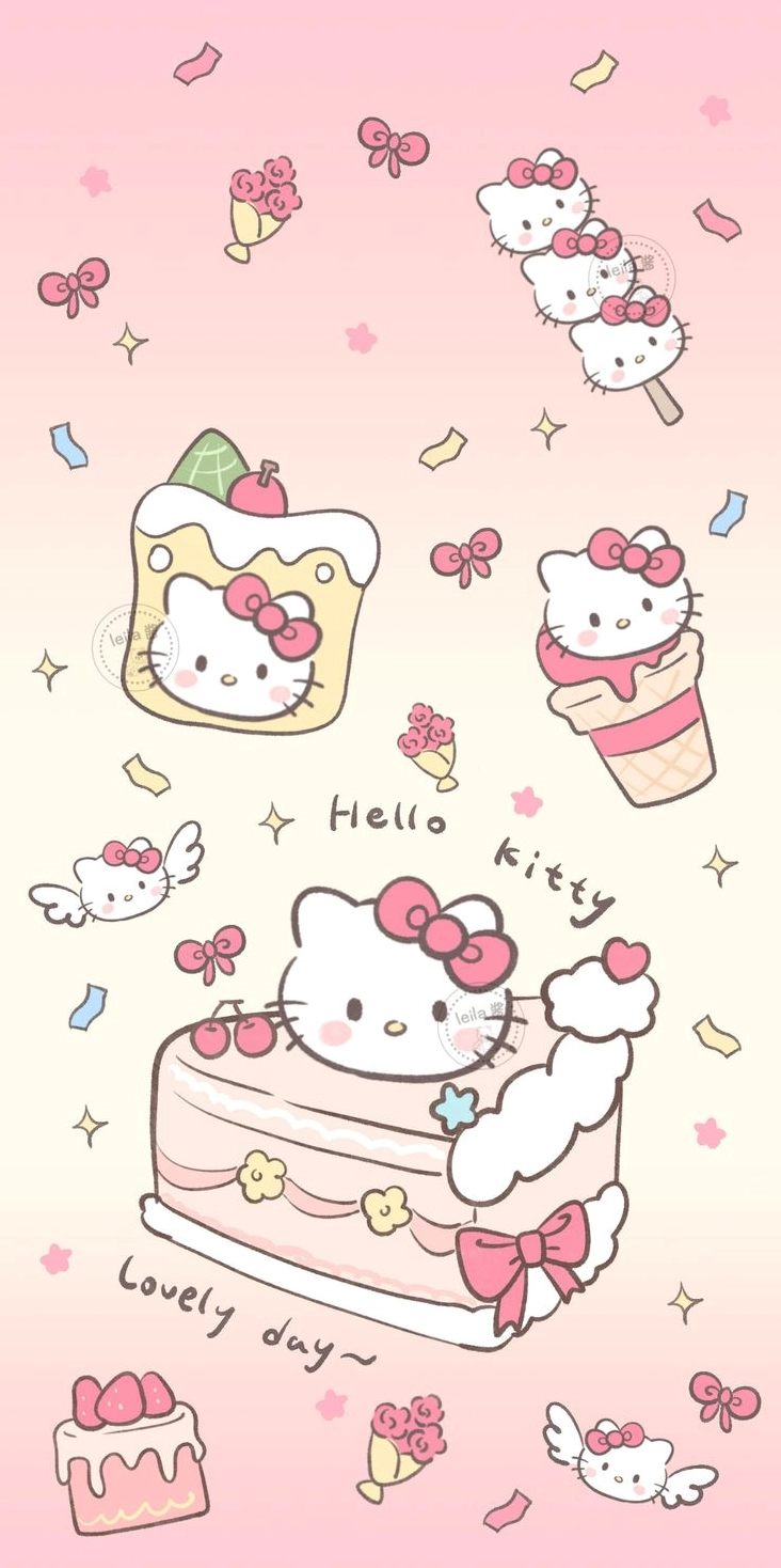 Hình nền Hello Kitty dễ thương với tông màu hồng nhạt tối giản