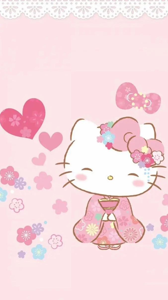 Hình nền hello kitty tạo dáng cực kỳ dễ thương trên nền hồng nhạt
