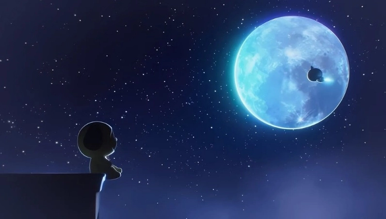 Hình nền hoạt hình vũ trụ mặt trăng phong cách anime mộng mơ