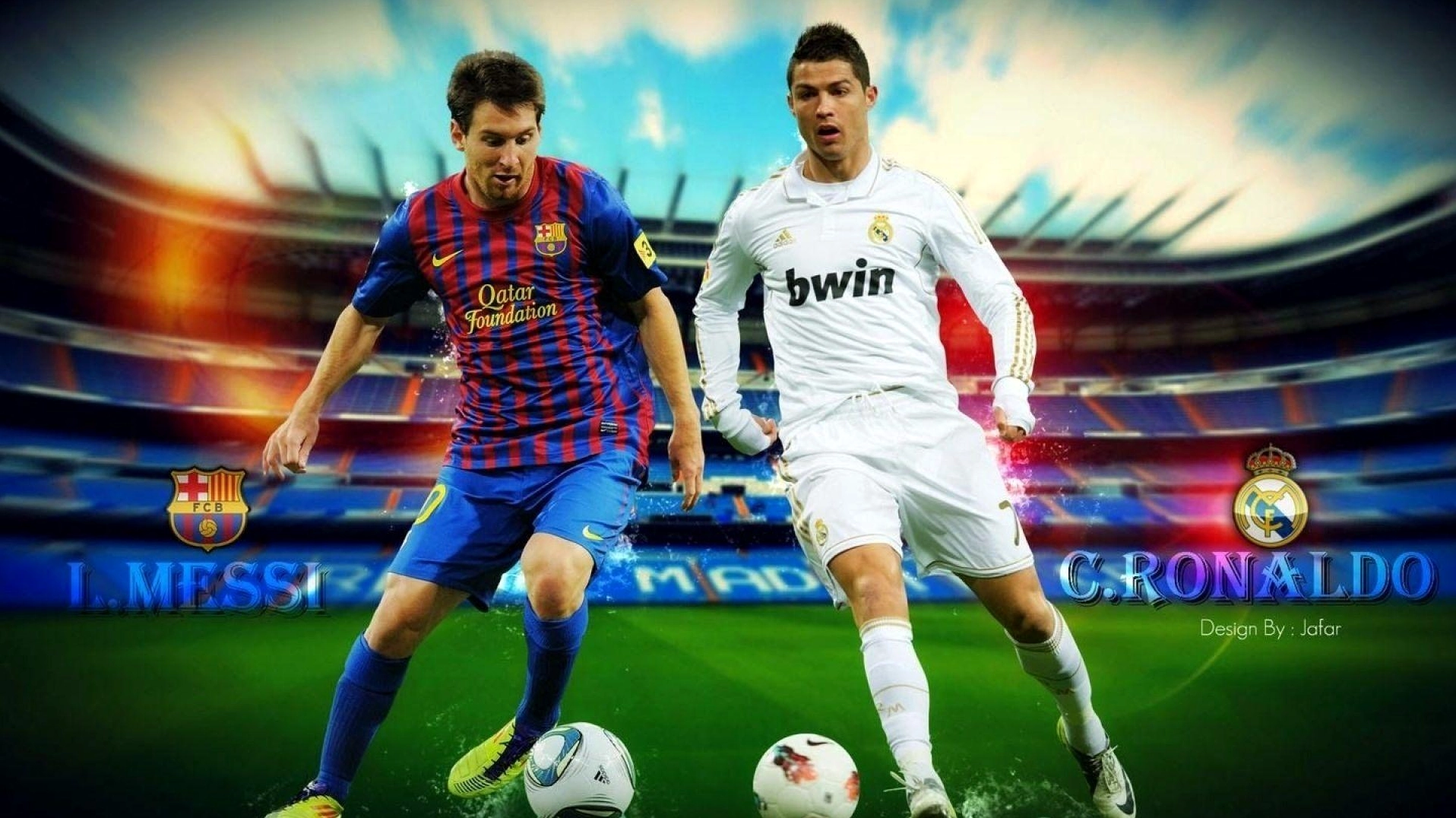 Hình nền messi và ronaldo thi đấu trên sân cực kỳ sắc nét