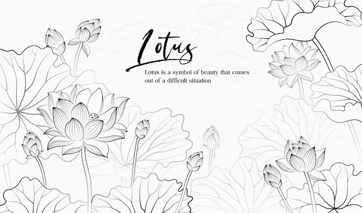 Hình nền minh họa tuyến tính thanh lịch vẽ tay lá sen trên nền sáng chất lượng cao