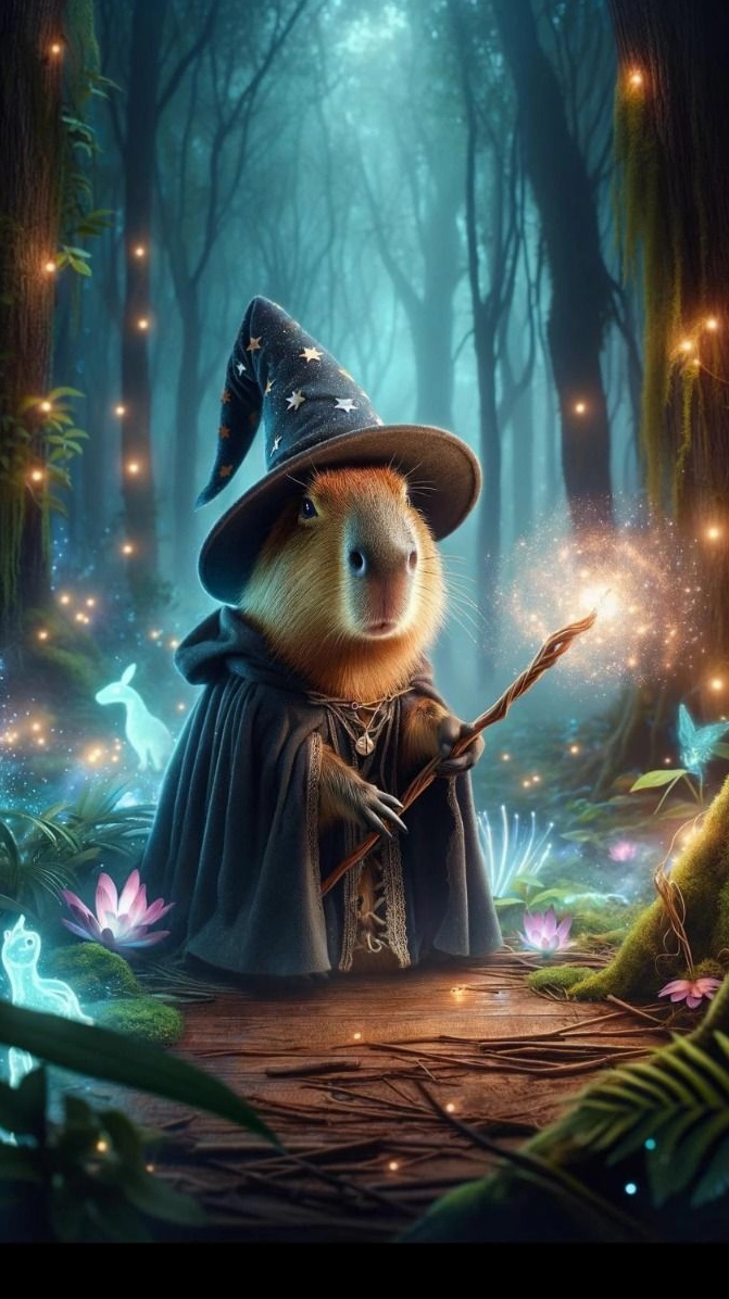 Hình nền phù thủy capybara dễ thương ma mị chất lượng 4k siêu nét