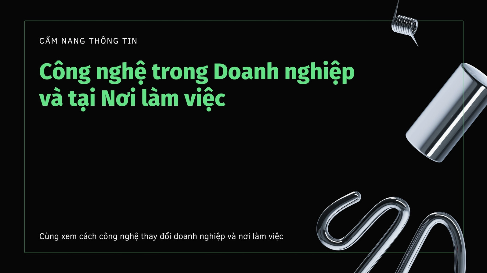 Hình nền powerpoint về công nghệ thông tin với thành phần 3D xanh lá neon trên nền đen