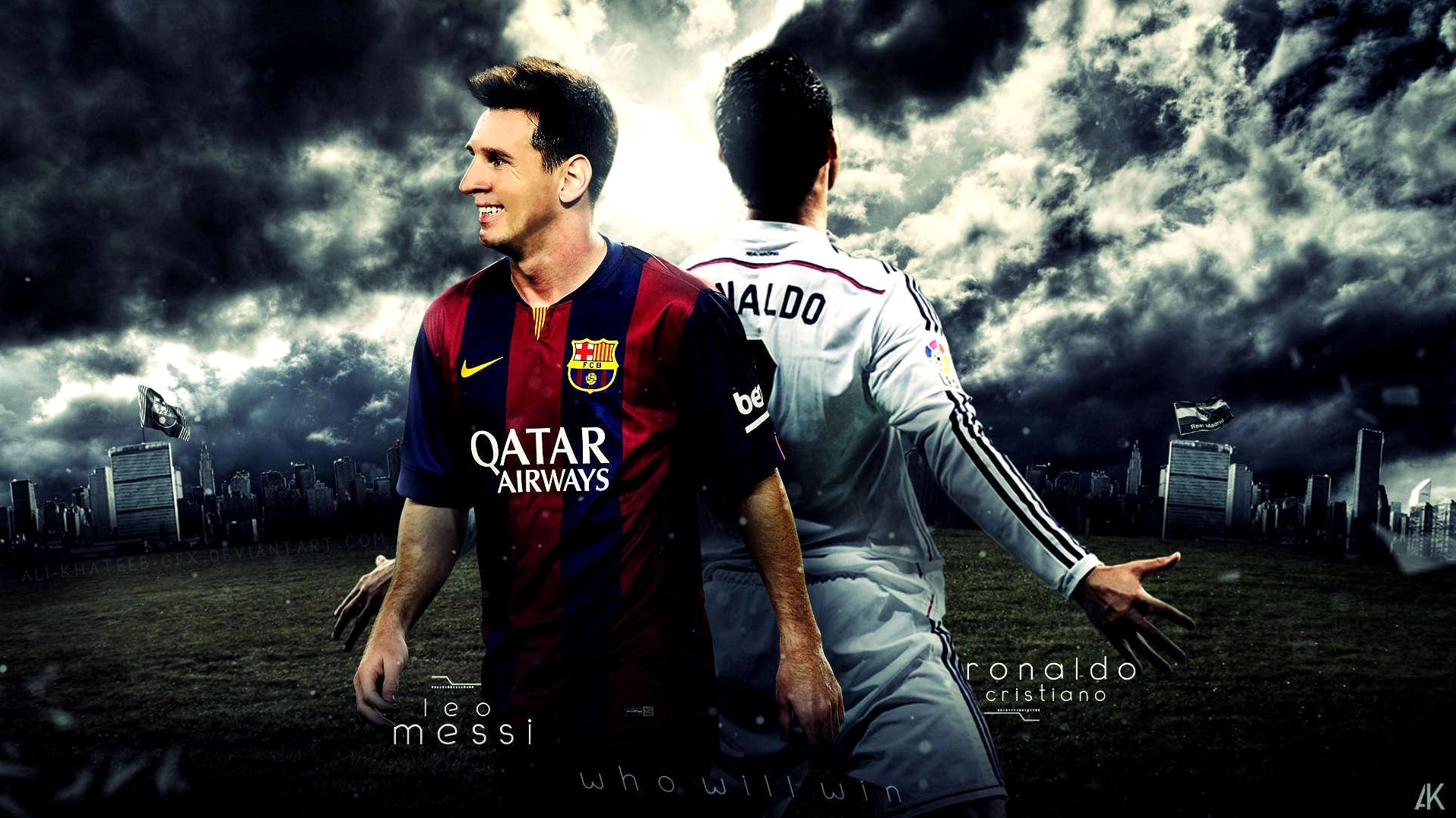 Hình nền ronaldo và messi 4k đối đầu căng thẳng trong một trận siêu kinh điển