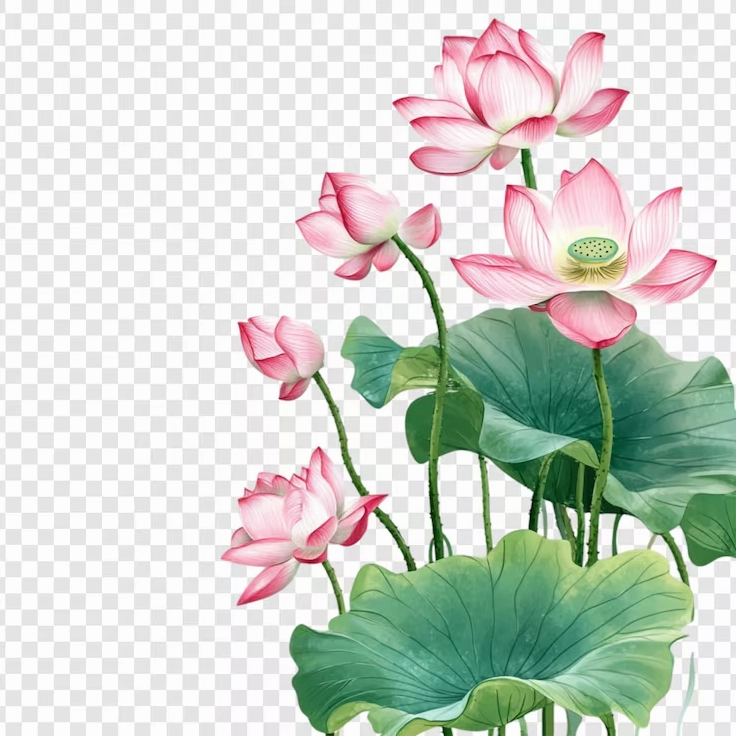 Hình nền tranh màu nước hoa sen hồng tuyệt đẹp và lá xanh tươi tốt thanh bình