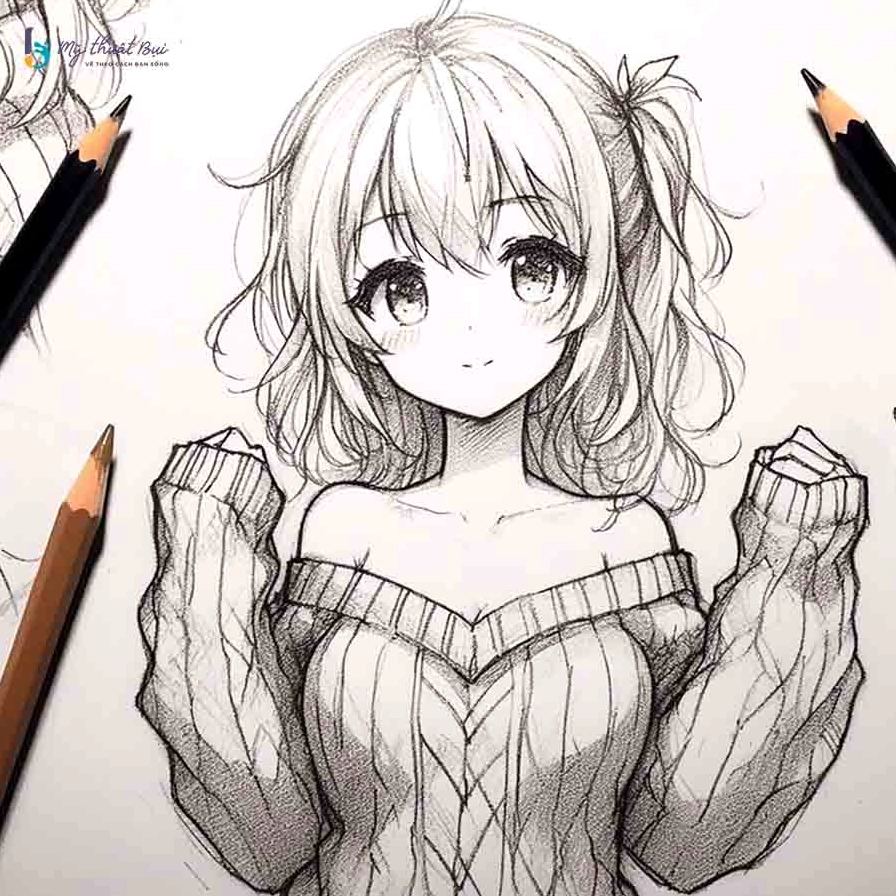 Hình vẽ anime nữ xinh đẹp rạng rỡ