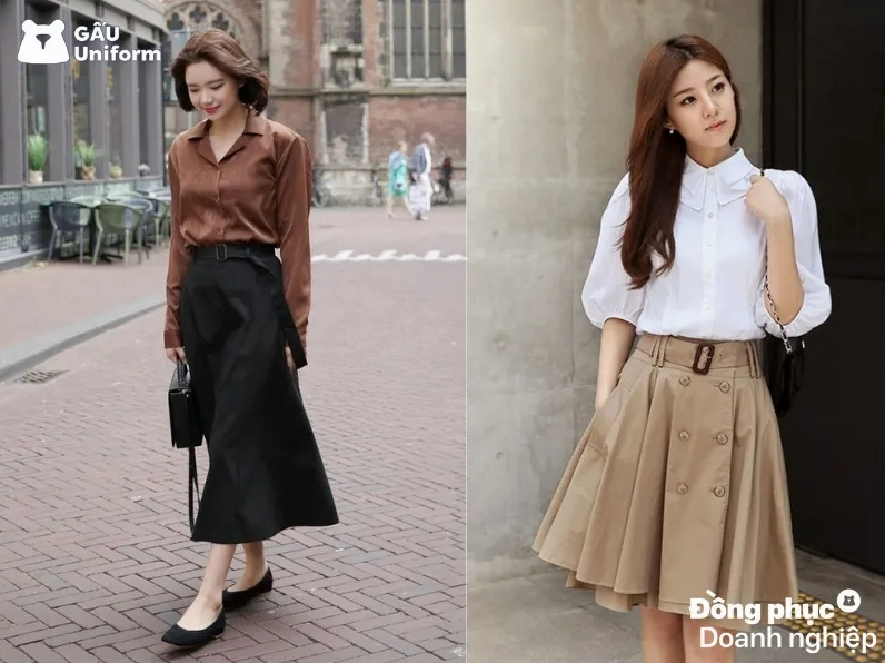 Hot girl diện chân váy xòe bồng bềnh phối cùng áo sơ mi nữ tính dịu dàng