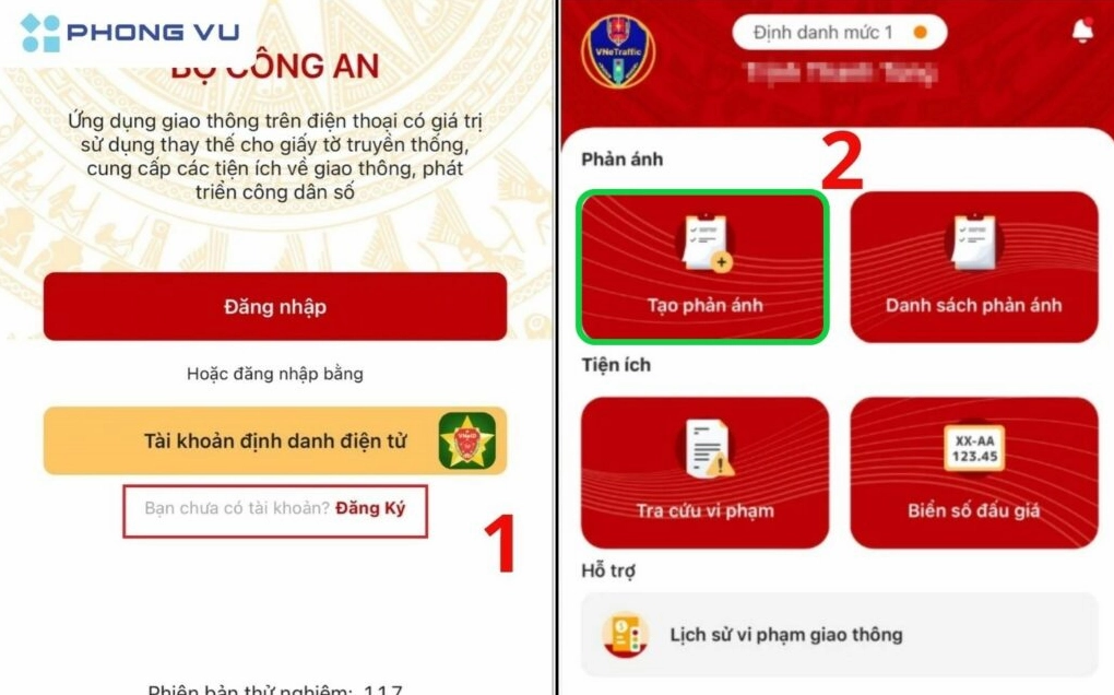 Hướng dẫn thao tác tạo mới một phản ánh vi phạm giao thông trên ứng dụng