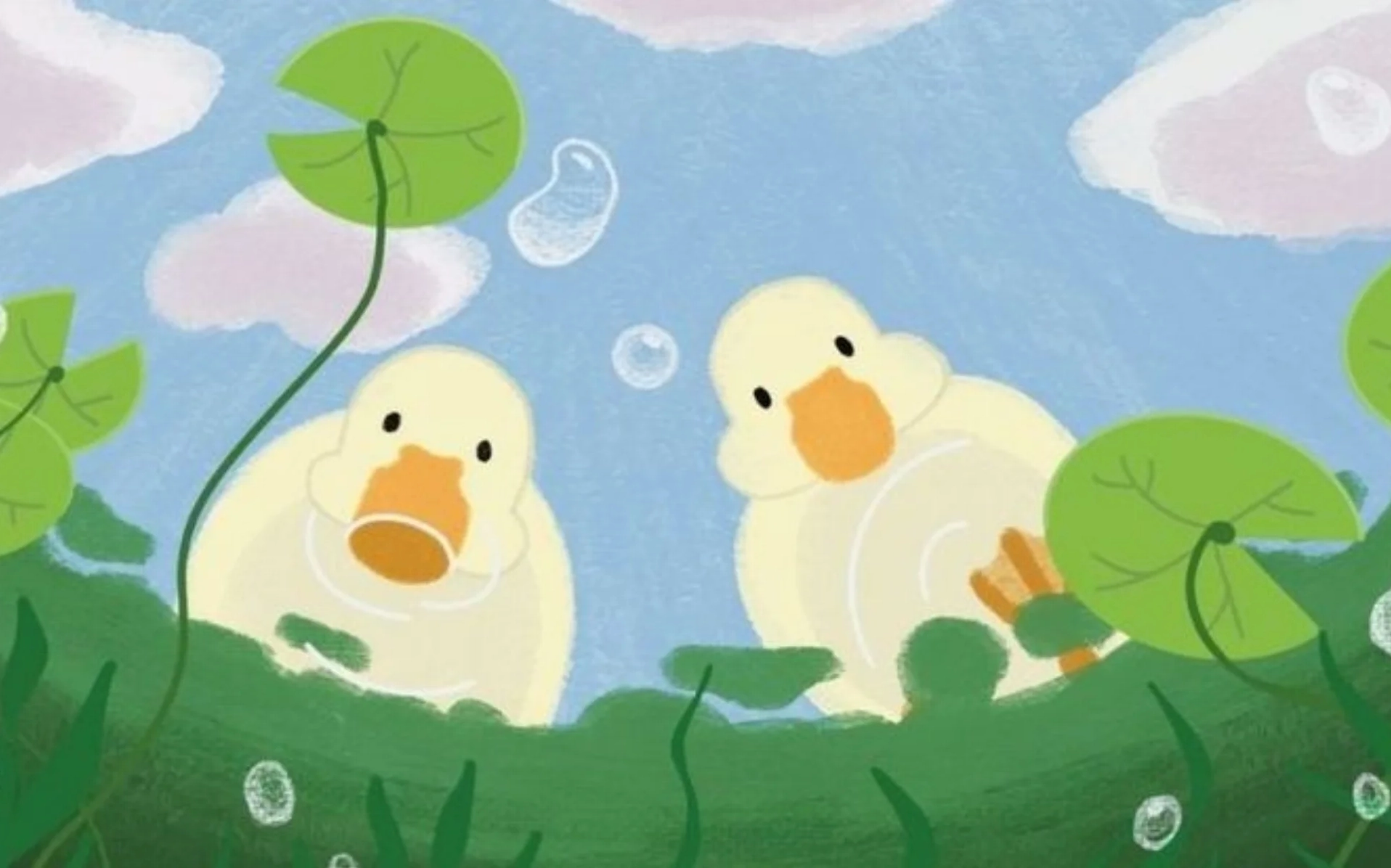Mẫu hình nền con vịt vàng cute phô mai que với phong cách thiết kế tối giản