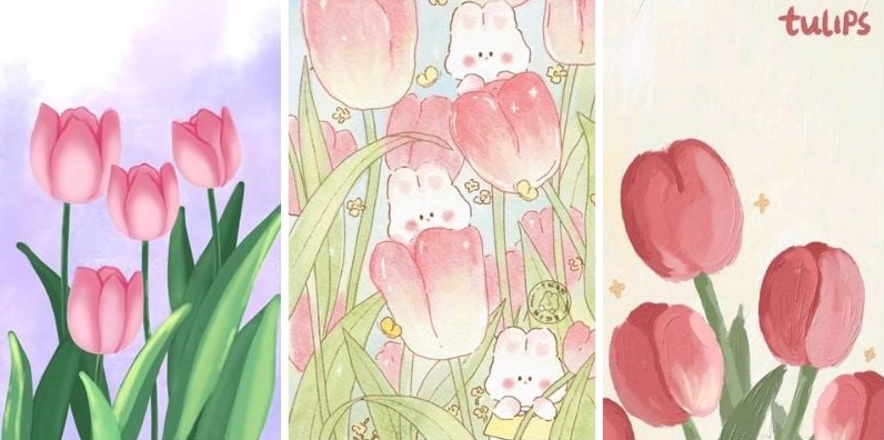 Mẫu hình vẽ hoa tulip cute dễ thương khác cực kỳ phù hợp cho điện thoại của các bạn nữ