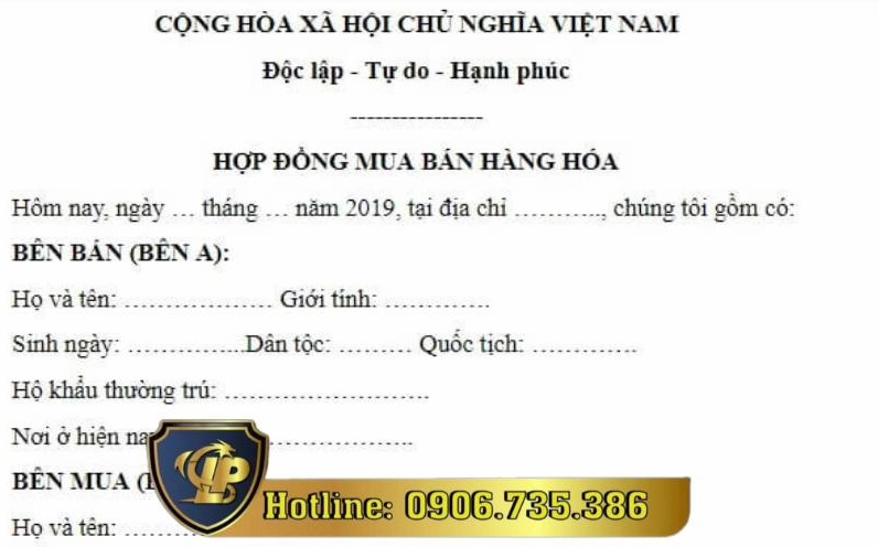 Mẫu hợp đồng mua bán hàng hoá