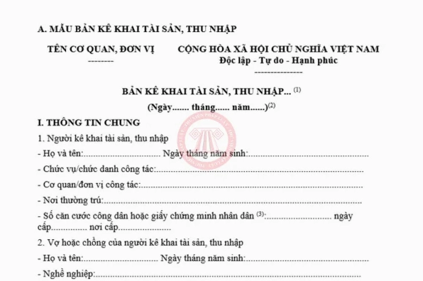 Mẫu kê khai tài sản cuối năm theo quy định hiện hành