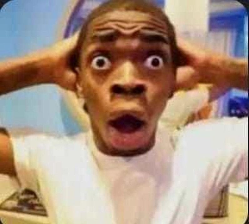 Meme anh da đen há hốc miệng vì ngạc nhiên tột độ