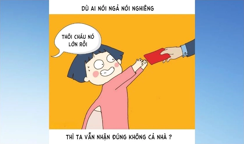 Meme lì xì Tết 2026 xuân Bính Ngọ vui vẻ khi nhận được nhiều tiền