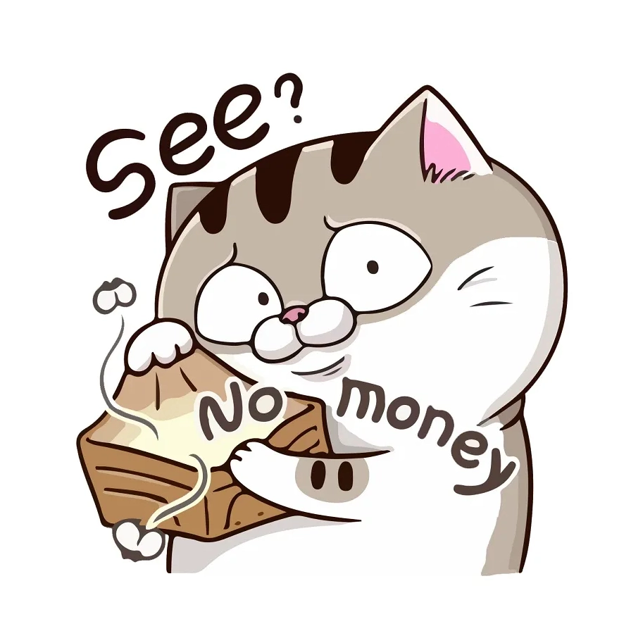 Meme mèo Ami bụng bự vạch ví trống không chứng minh hết tiền