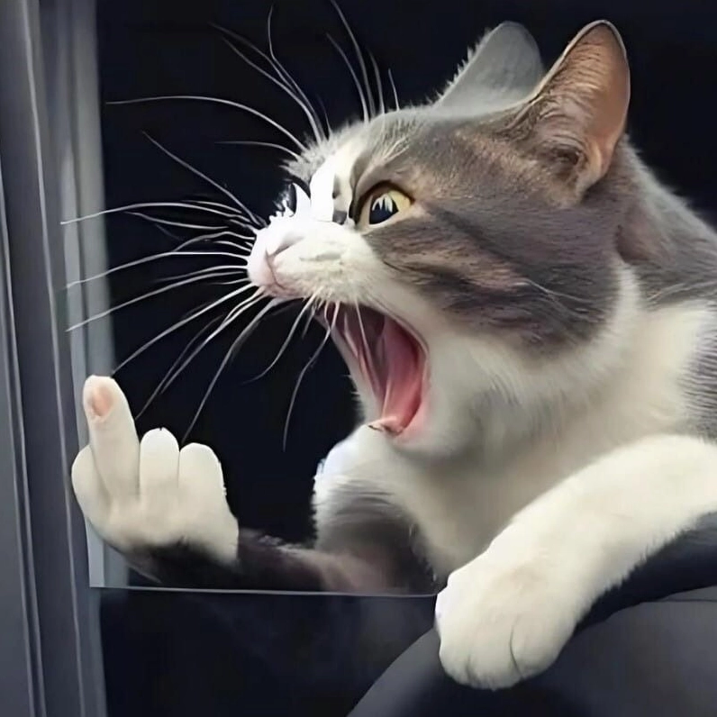 Meme mèo cười khẩy chỉ tay thẳng mặt