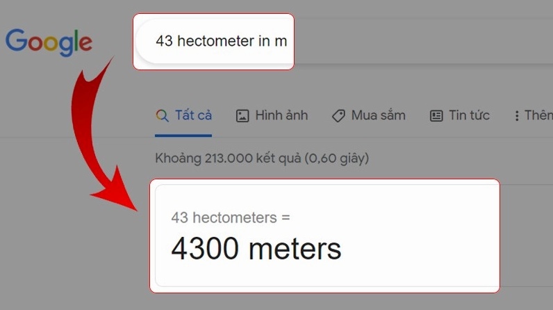 Minh họa cách bạn truy cập vào trang chủ Google và gõ vào ô tìm kiếm để đổi đơn vị