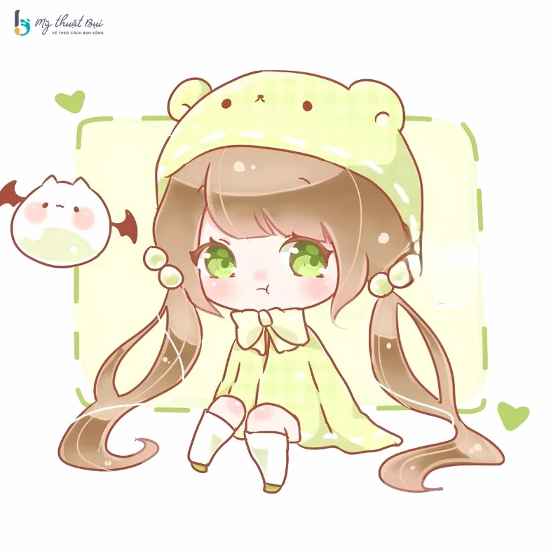Nhân vật nữ chibi trong trang phục cổ trang với những đường nét mềm mại
