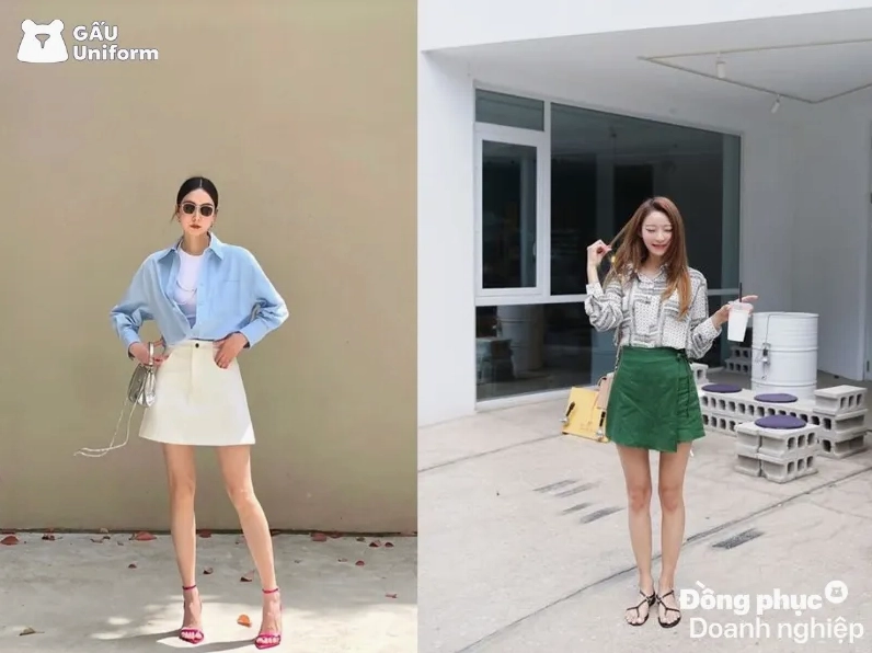 Nữ nhân viên diện áo sơ mi trắng kết hợp chân váy chữ A màu đen thời thượng
