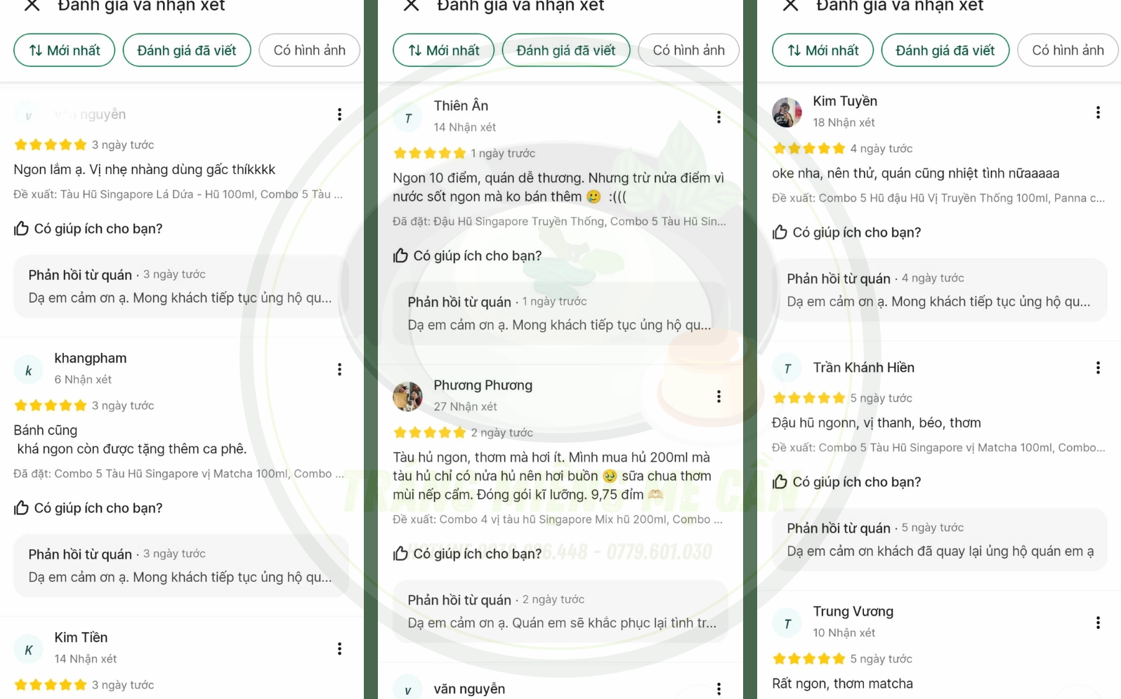 Phản hồi đánh giá tích cực của khách hàng về món bánh flan thơm ngon