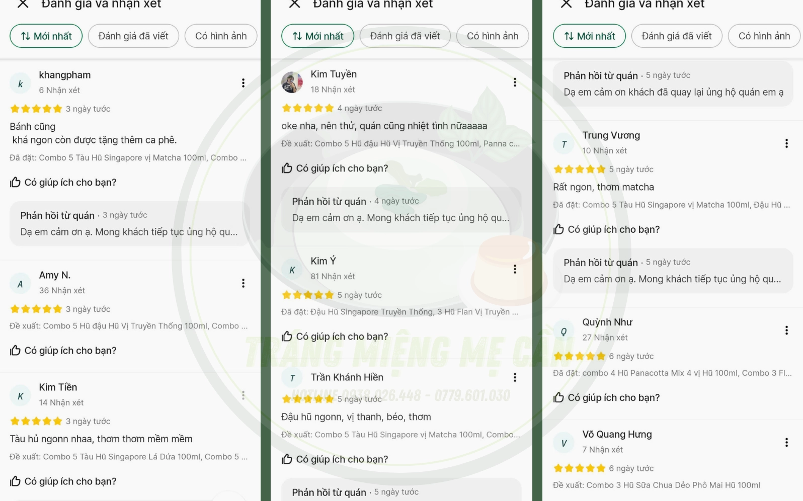 Phản hồi tích cực của khách hàng về món tàu hũ singapore