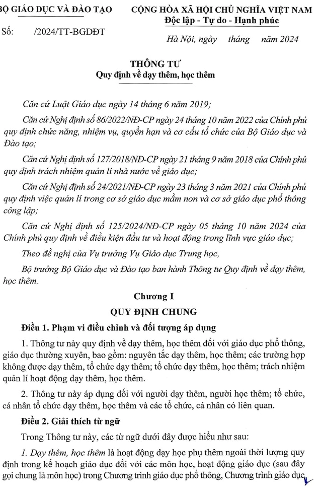 Thông tư 29/2024/TT-BGDĐT quy định về dạy thêm học thêm ảnh 1