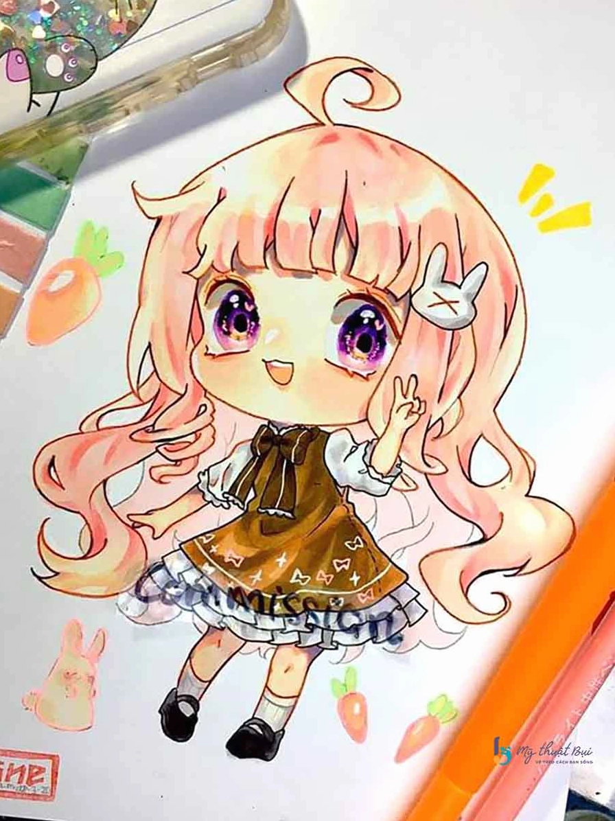 Tranh vẽ anime chibi ngọt ngào tươi sáng