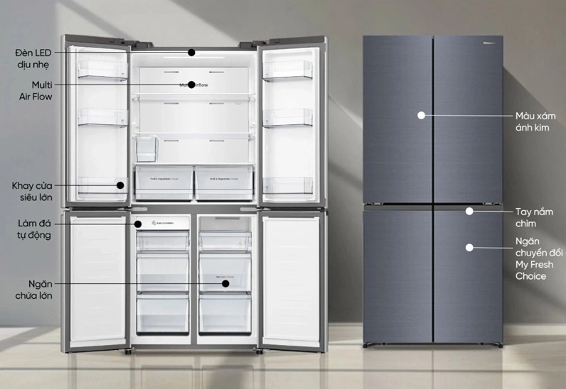 Tủ lạnh 4 cánh Hisense RQ630N4EBUI3 có làm đá tự động, giá "mềm như bún"