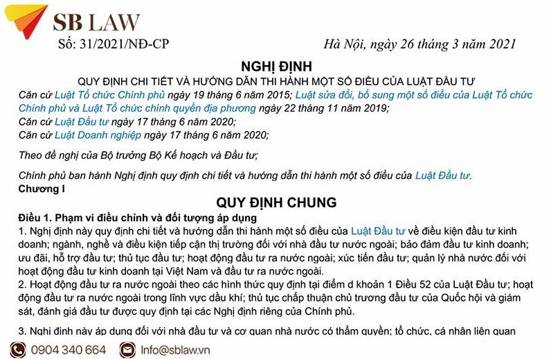 Văn bản Nghị định 31-2021-NĐ-CP hướng dẫn Luật Đầu tư chính thức