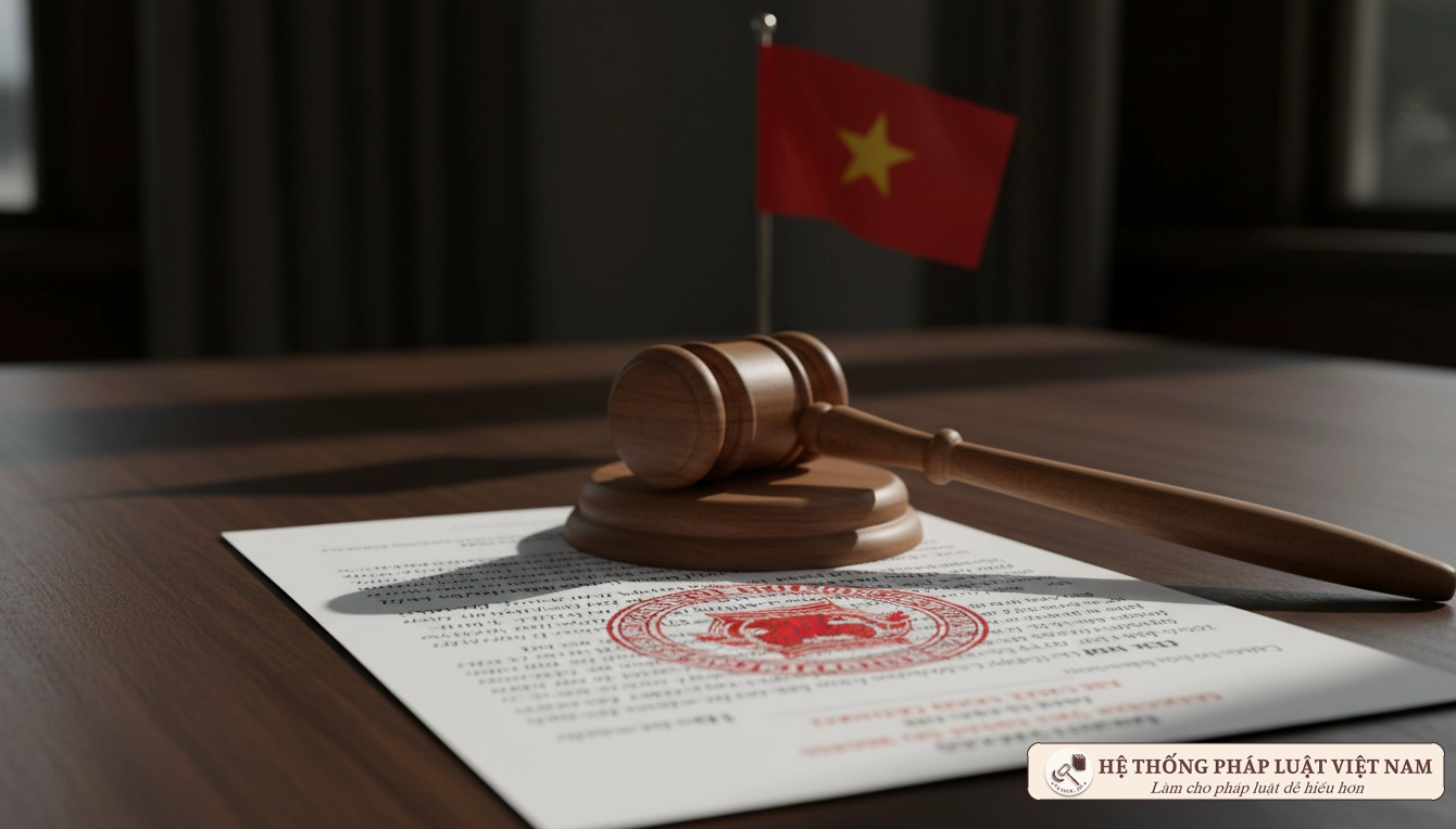 Văn bản pháp luật và búa công lý minh họa cho kỷ luật công chức