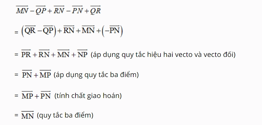 Ví dụ thực hiện phép hiệu tổng hiệu của hai vectơ