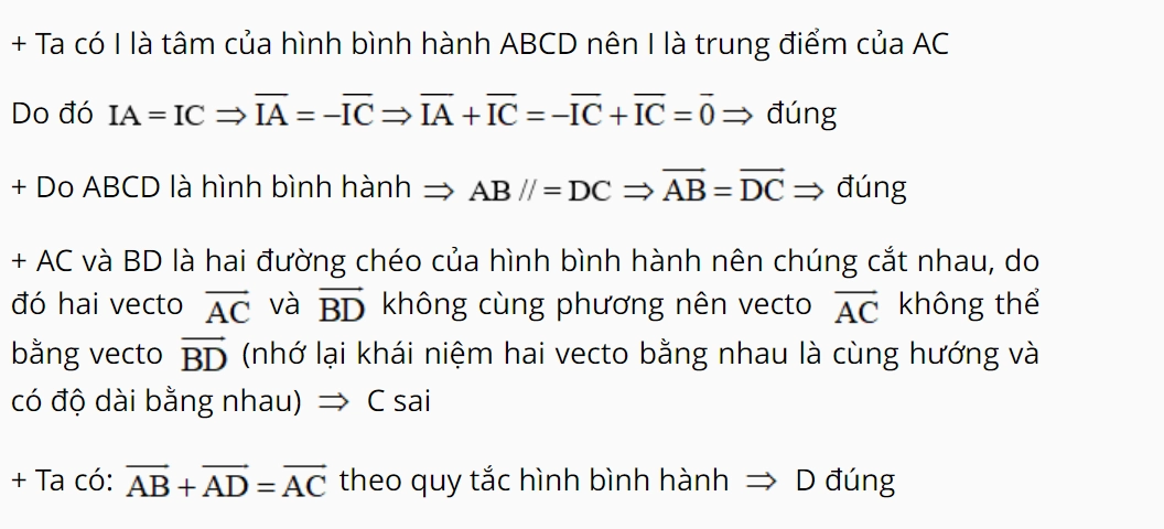 Ví dụ về quy tắc hình bình hành tính tổng và hiệu của hai vectơ