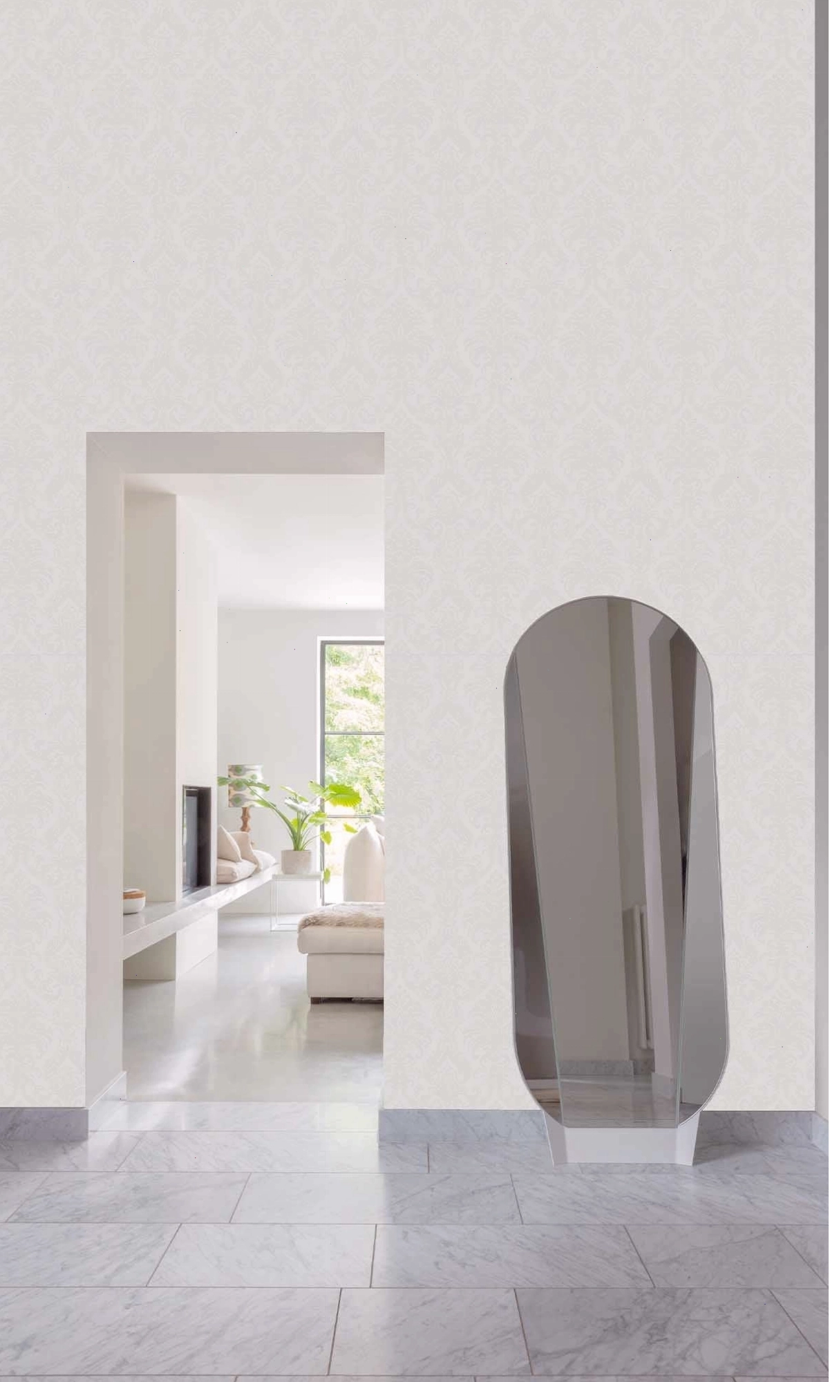 Light Grey Damask All-Over Wallpaper R10208